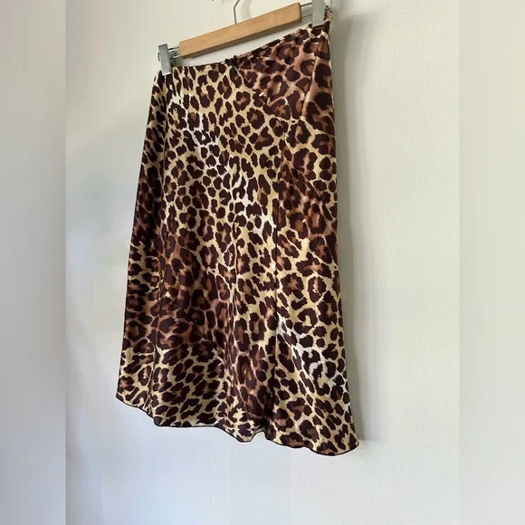 VTG 90s Y2K 100% Silk Moda International Midi animal print skirt street Grunge - Picture 2 of 9